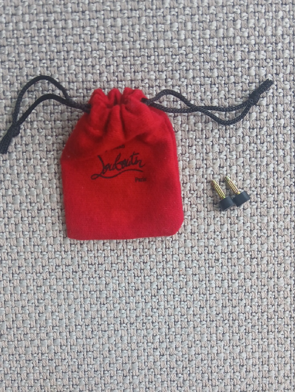 Christian Louboutin Red Velvet Drawstring Pouch with Earring Backs - Picture 2 of 3